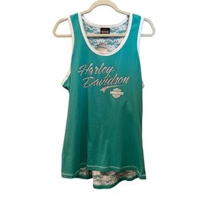 NWT Harley-Davidson Nassau Bahamas Aqua Tank Top Cut Out lace Detail Biker Sz XL